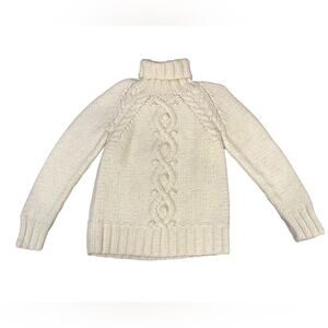 Real Clothes Women’s Large Cable Knit Turtleneck Sweater in Ivory Wool Blend